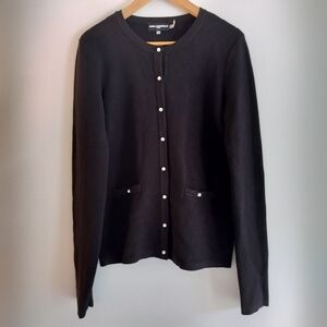 Classic Karl Lagerfeld Paris Black Knit Cardigan Blazer with Pearl Accents S